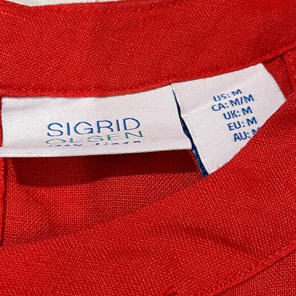 Sigrid Olsen 100% Linen Dress - Red Orange - Medium - Picture 9 of 12